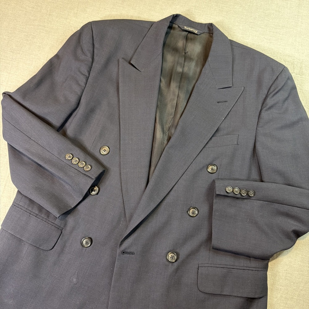 VTG Burberrys Blazer Mens Sz 44R Blue Wool Double Breasted Made USA 80s Jacket